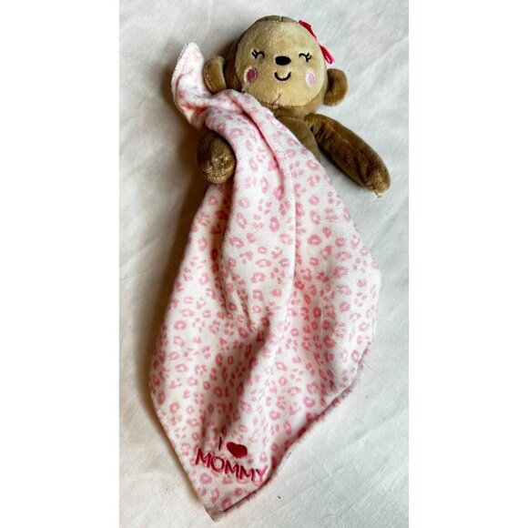 Carter Child of Mine Lovey Plush Monkey Rattle Pink Leopard Satin I Love Mommy - Picture 2 of 5